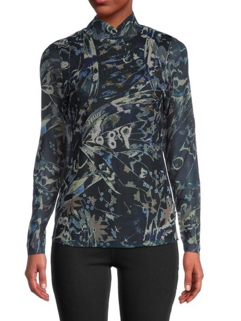Ted Baker Rechel Printed Mesh Ruched Mock Turtleneck Top Sz US 12